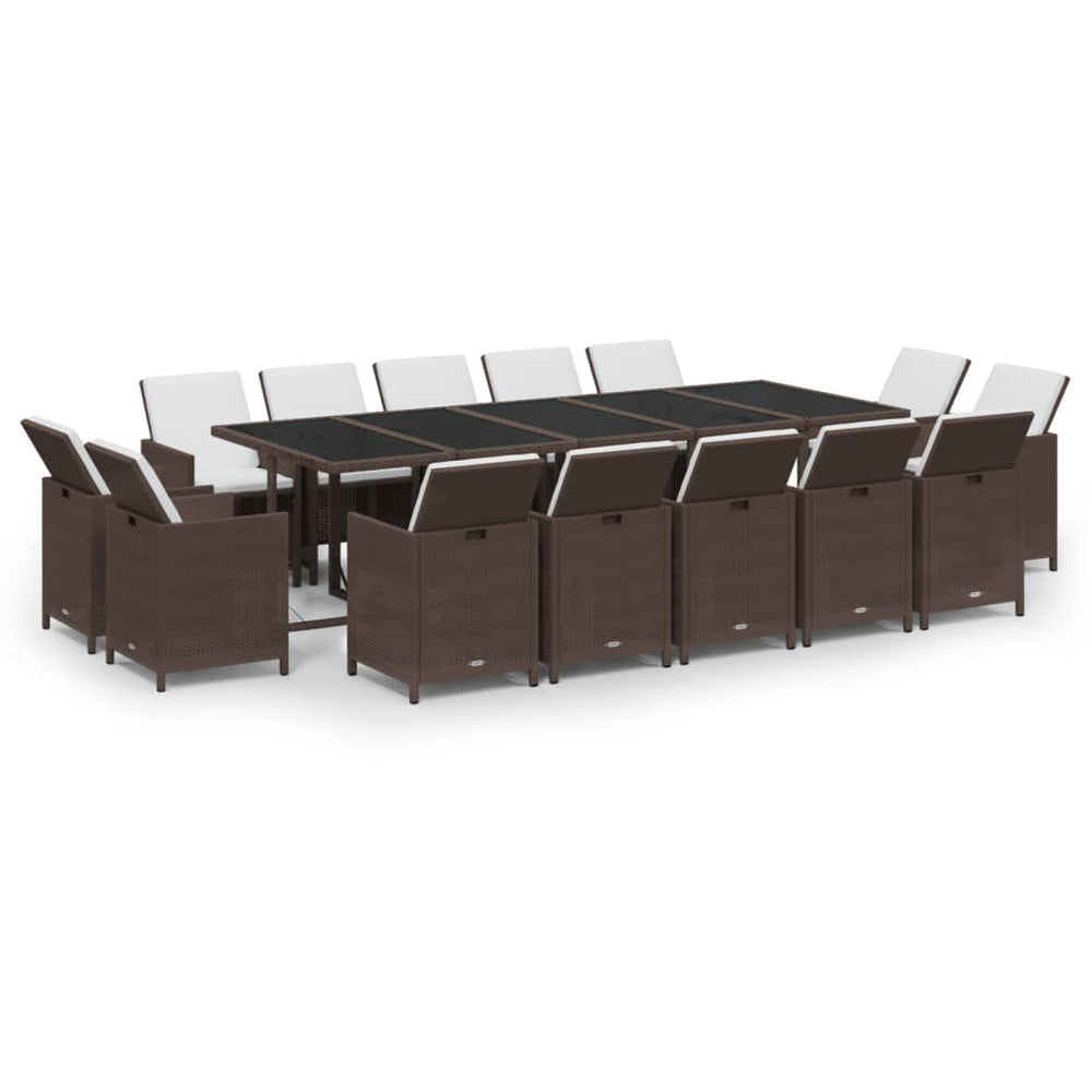 vidaXL Ensemble de salle à manger de jardin 15 pcs avec coussins résine tressée marron