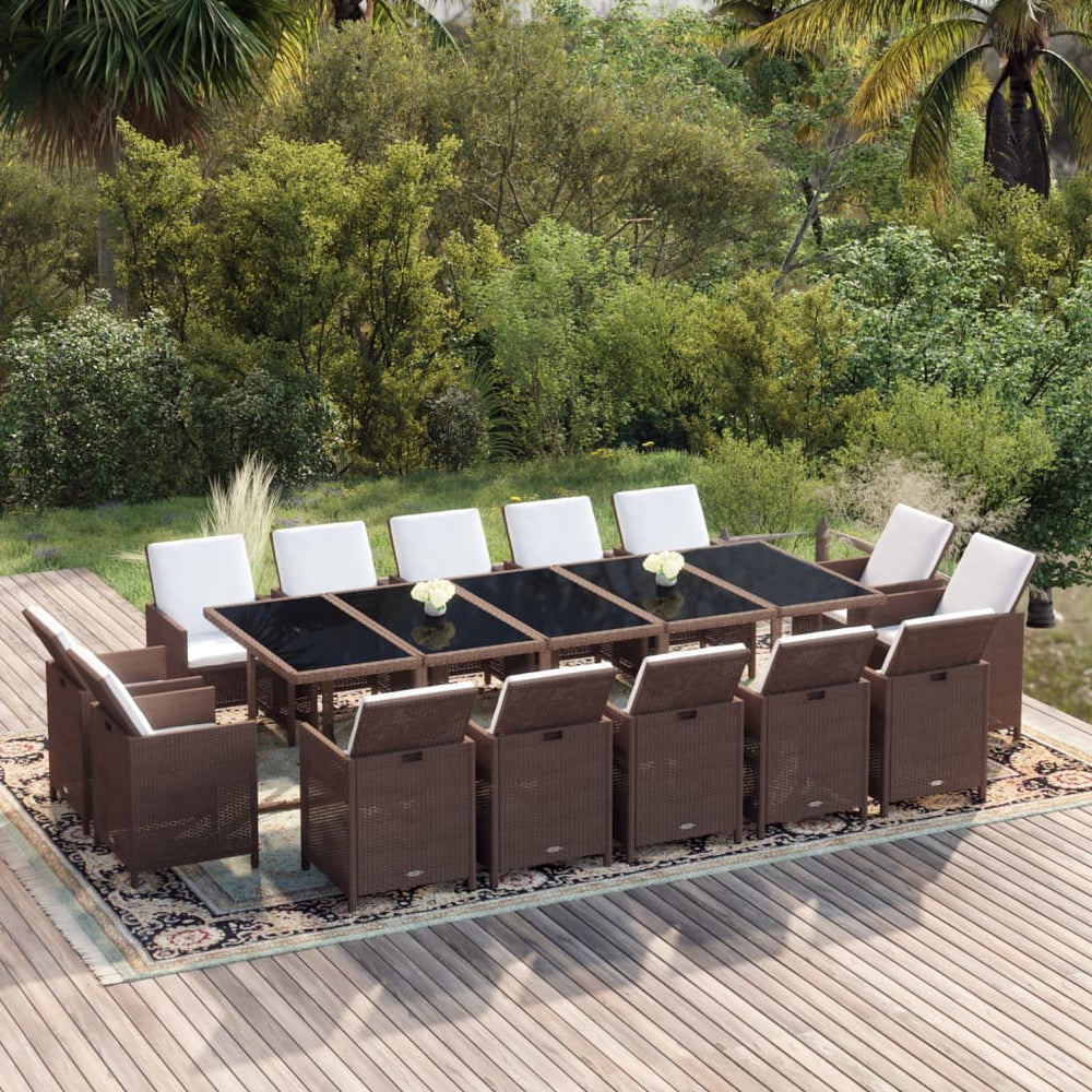 vidaXL Ensemble de salle à manger de jardin 15 pcs avec coussins résine tressée marron