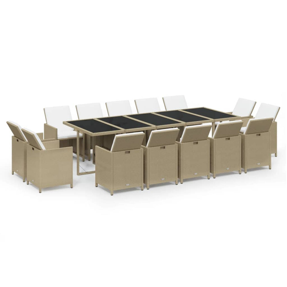 vidaXL Salon de jardin à dîner 15 pcs avec coussins résine tressée beige