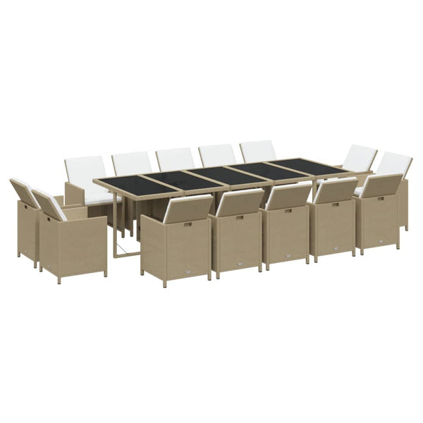 15-tlg. Garten-Essgruppe mit Kissen Poly Rattan Beige