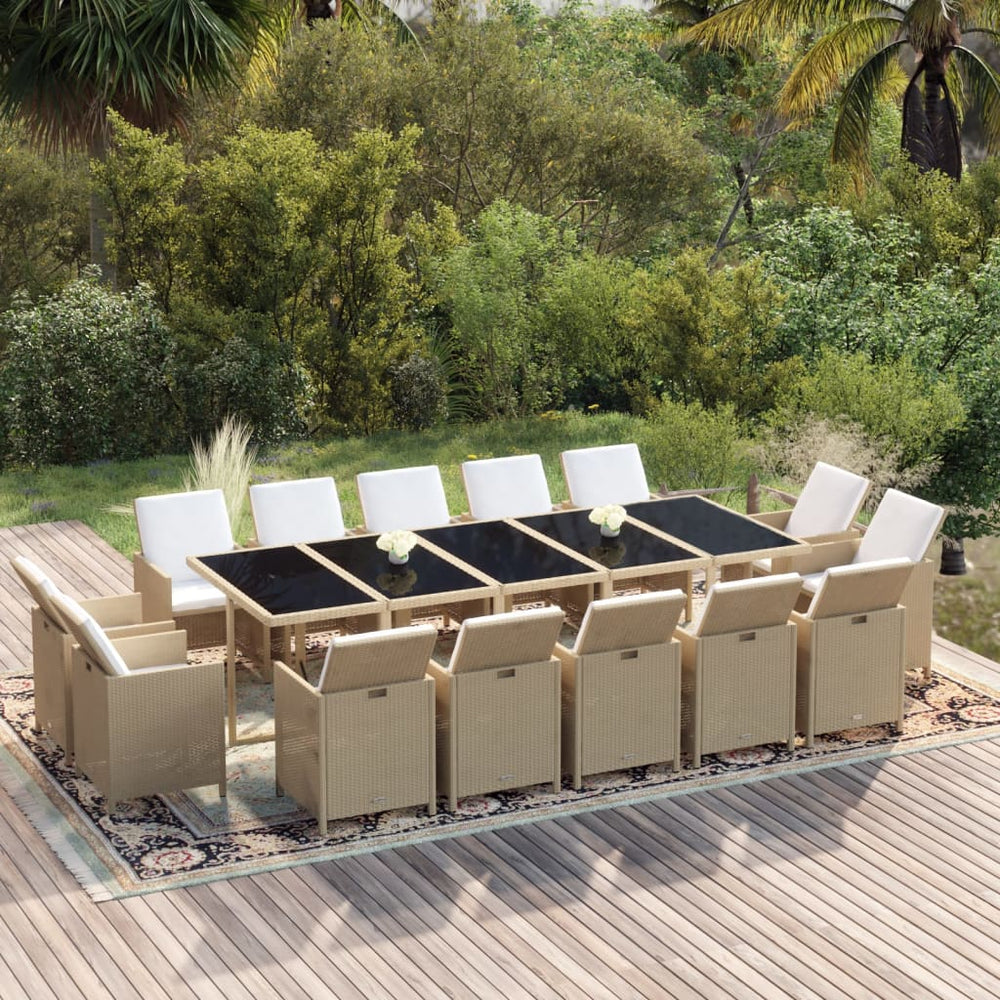 vidaXL Salon de jardin à dîner 15 pcs avec coussins résine tressée beige
