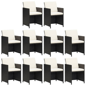 11-tlg. Garten-Essgruppe mit Kissen Poly Rattan Schwarz