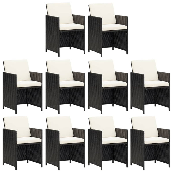 11-tlg. Garten-Essgruppe mit Kissen Poly Rattan Schwarz