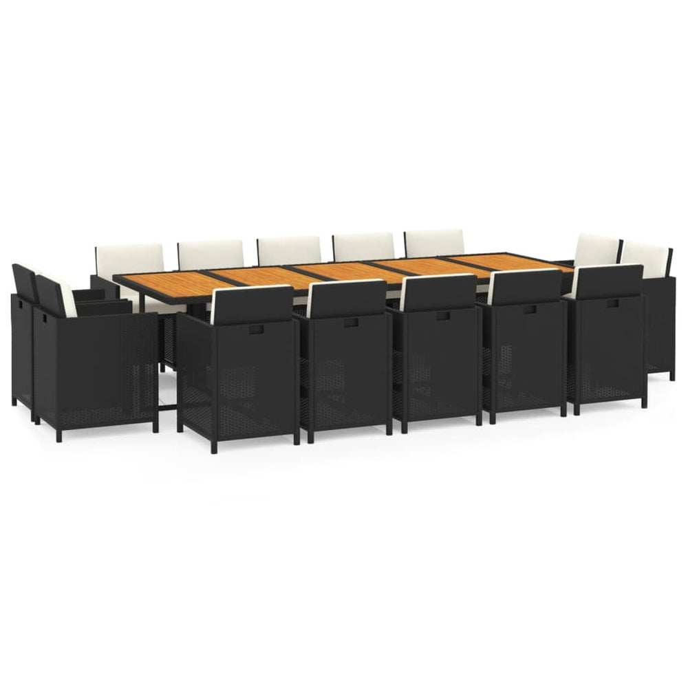 vidaXL Ensemble de salle à manger de jardin 15 pcs avec coussins résine tressée noir