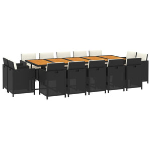 15-tlg. Garten-Essgruppe mit Kissen Poly Rattan Schwarz
