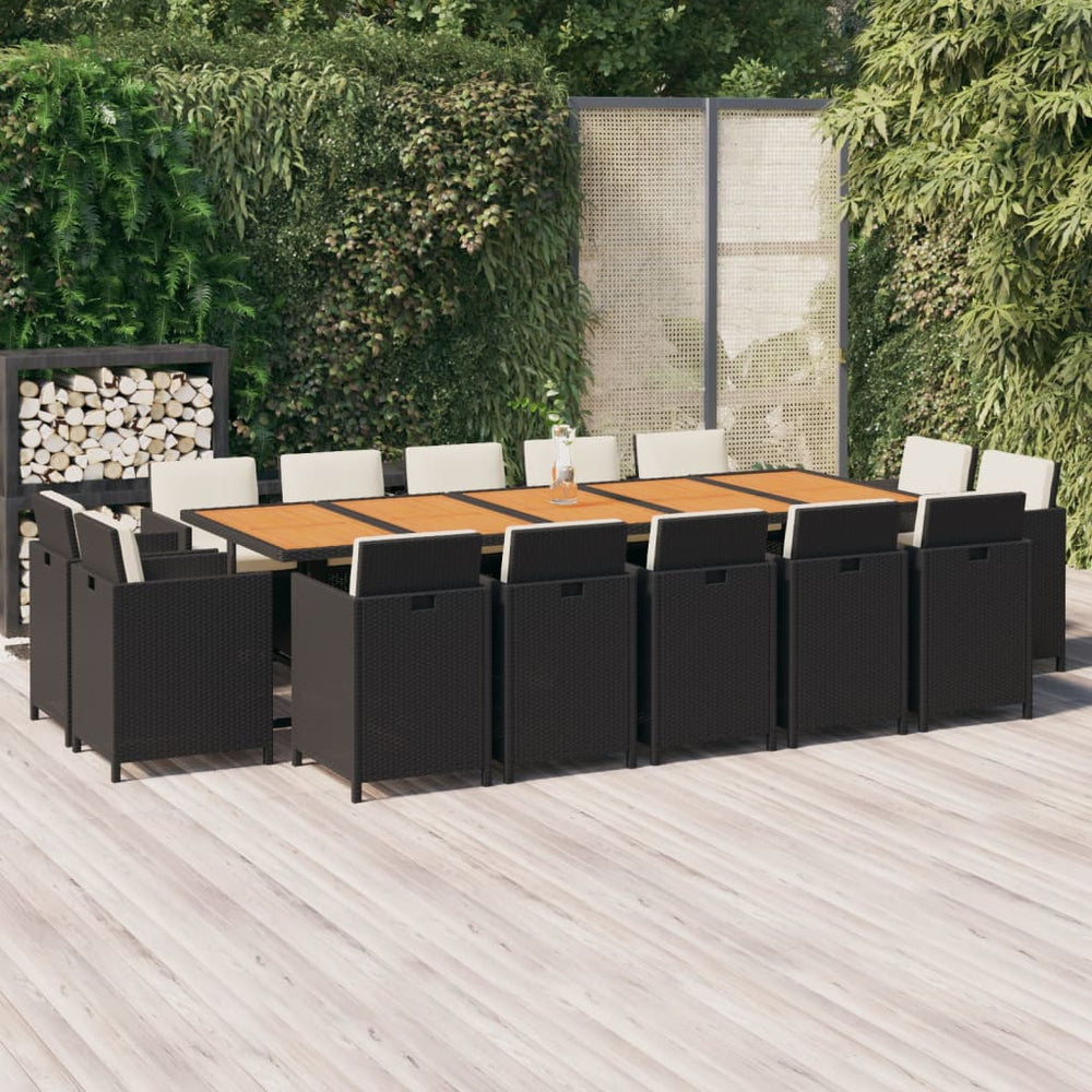 vidaXL Ensemble de salle à manger de jardin 15 pcs avec coussins résine tressée noir