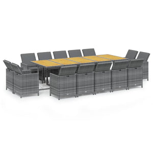 15-tlg. Garten-Essgruppe mit Auflagen Poly Rattan Grau