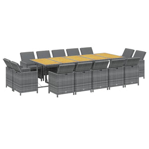15-tlg. Garten-Essgruppe mit Auflagen Poly Rattan Grau