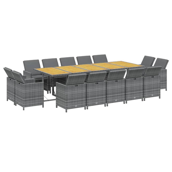 15-tlg. Garten-Essgruppe mit Auflagen Poly Rattan Grau