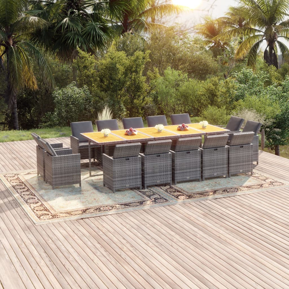 vidaXL Ensemble de salle à manger de jardin 15 pièces avec coussins résine tressée gris