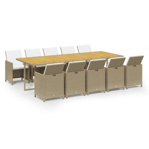 11-tlg. Garten-Essgruppe mit Kissen Poly Rattan Beige