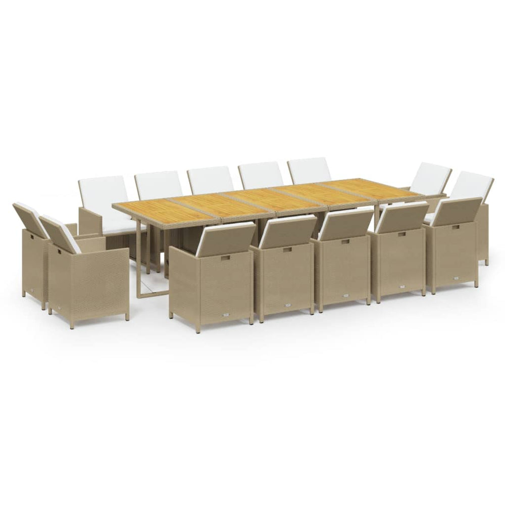vidaXL Salon de jardin à dîner 15 pcs avec coussins résine tressée beige