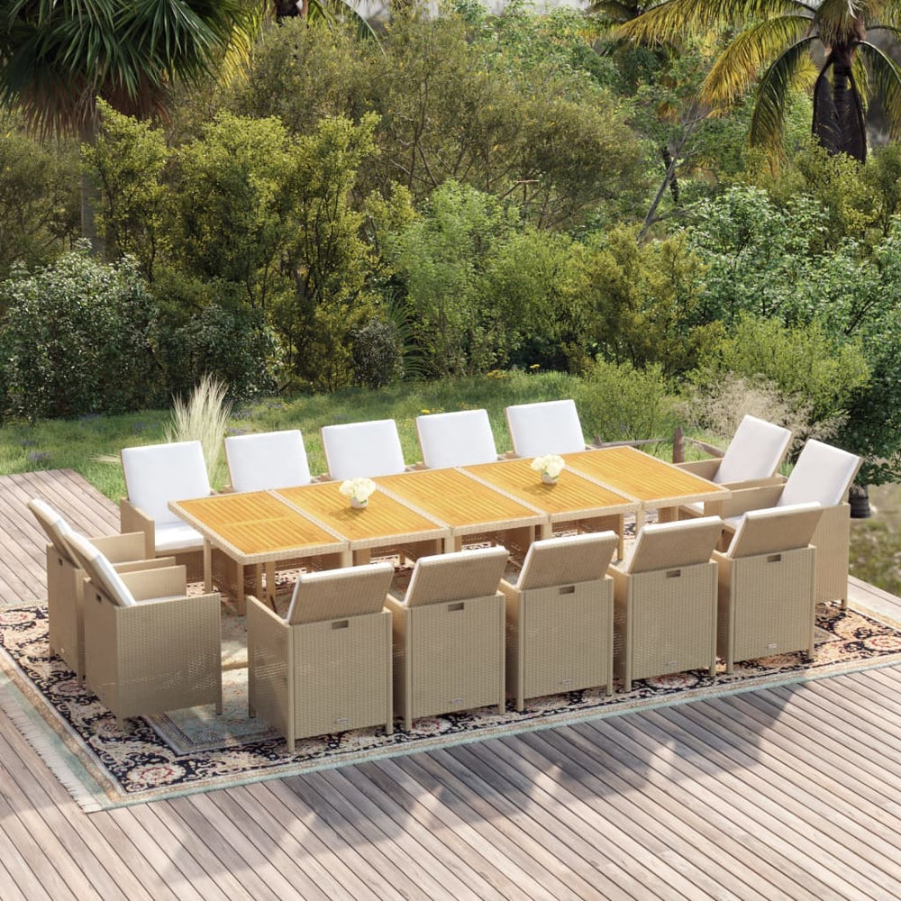 vidaXL Salon de jardin à dîner 15 pcs avec coussins résine tressée beige
