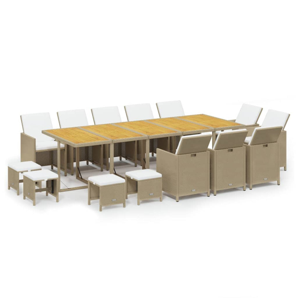 vidaXL Salon de jardin à dîner 15 pcs avec coussins résine tressée beige