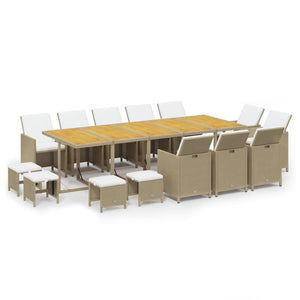 15-tlg. Garten-Essgruppe mit Kissen Poly Rattan Beige