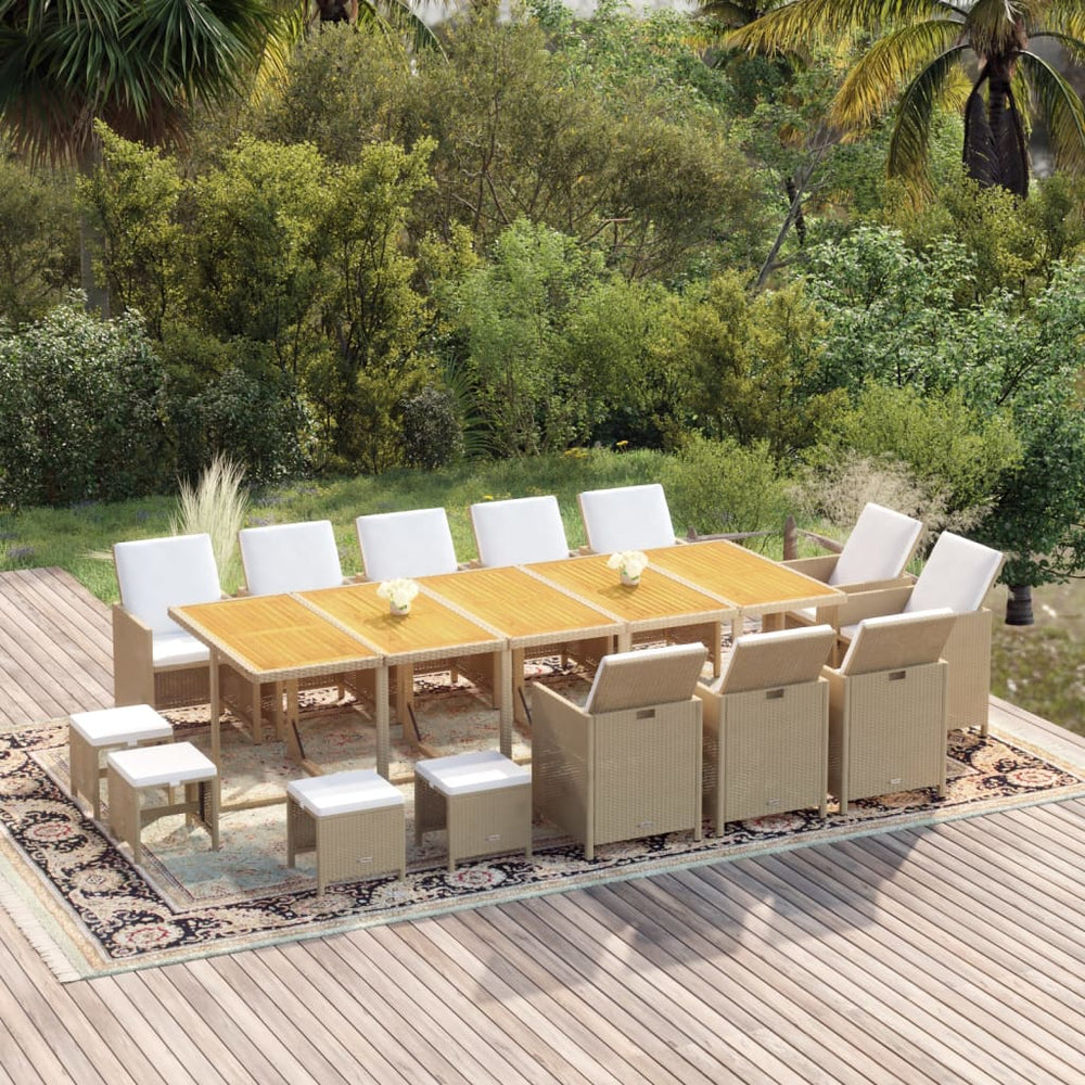 vidaXL Salon de jardin à dîner 15 pcs avec coussins résine tressée beige