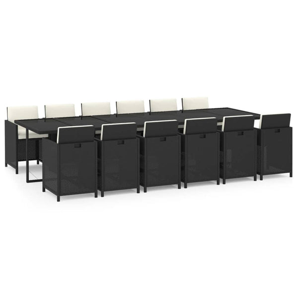 13-tlg. Garten-Essgruppe mit Kissen Poly Rattan Schwarz