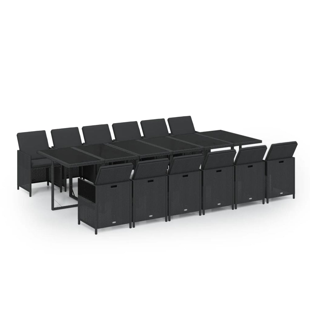 vidaXL Salon de jardin à dîner 13 pcs avec coussins résine tressée noir