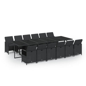 13-tlg. Garten-Essgruppe mit Kissen Poly Rattan Schwarz