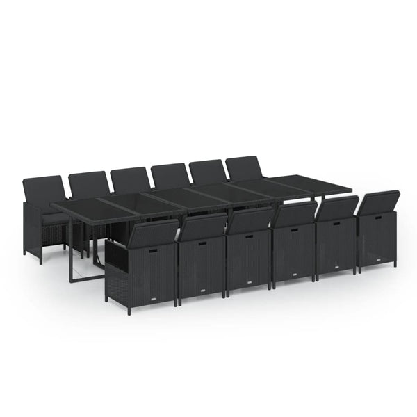 13-tlg. Garten-Essgruppe mit Kissen Poly Rattan Schwarz