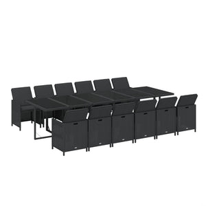 13-tlg. Garten-Essgruppe mit Kissen Poly Rattan Schwarz
