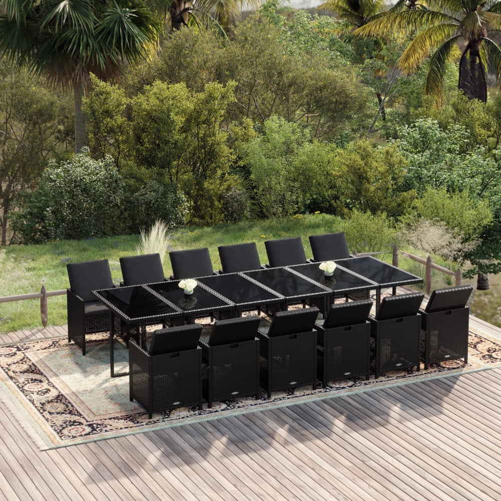 vidaXL Salon de jardin à dîner 13 pcs avec coussins résine tressée noir