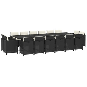 17-tlg. Garten-Essgruppe mit Kissen Poly Rattan Schwarz