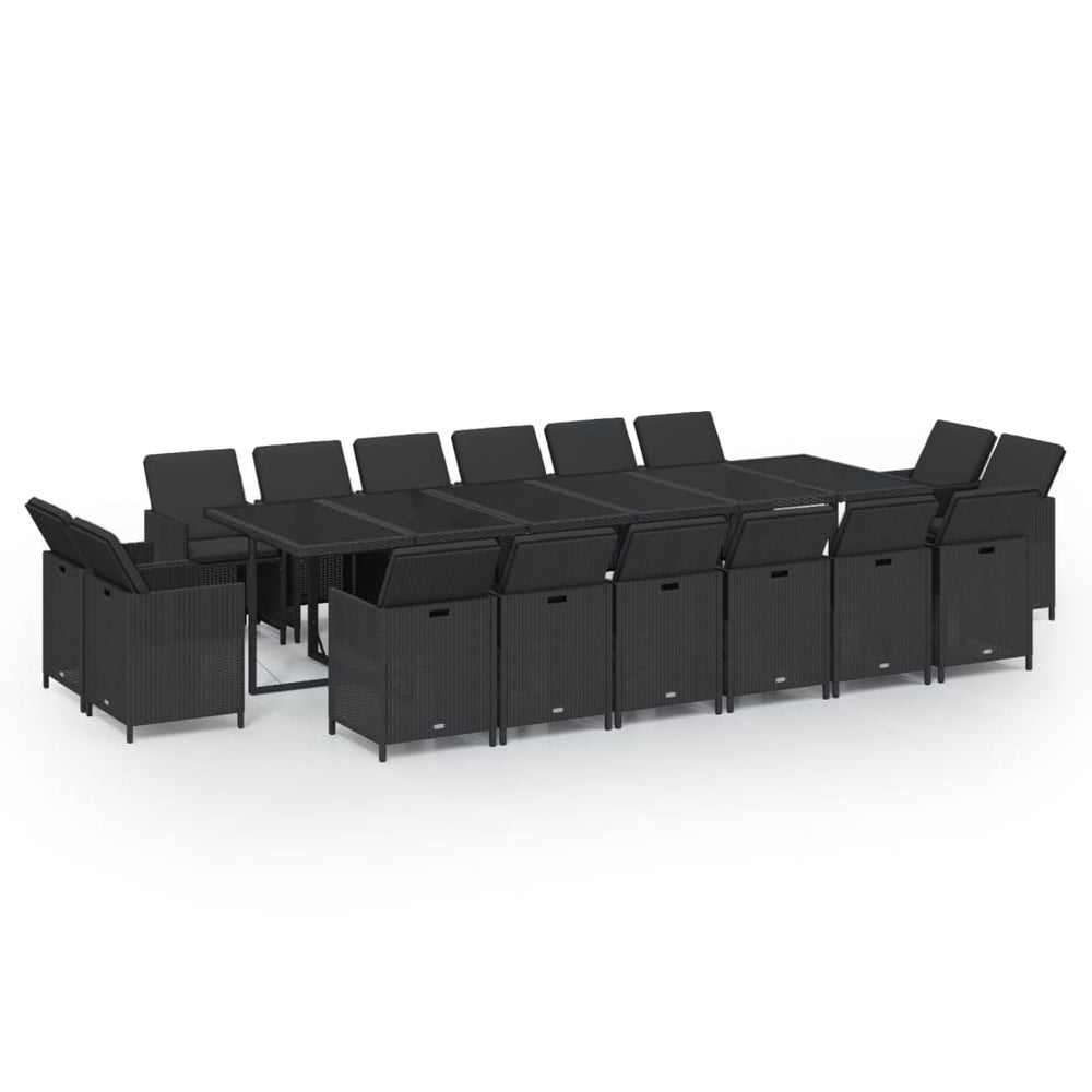 17-tlg. Garten-Essgruppe mit Kissen Poly Rattan Schwarz