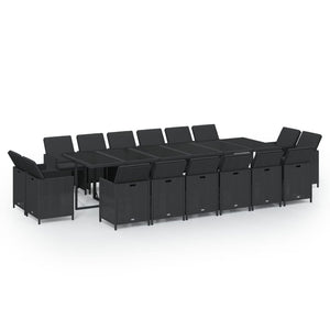 17-tlg. Garten-Essgruppe mit Kissen Poly Rattan Schwarz