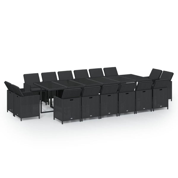 17-tlg. Garten-Essgruppe mit Kissen Poly Rattan Schwarz