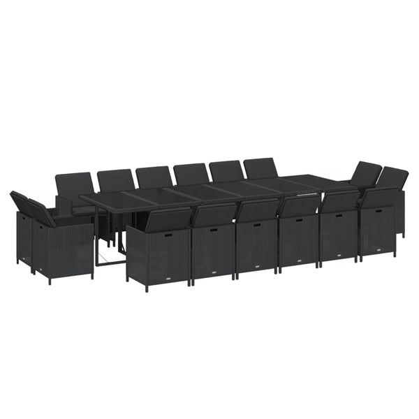 17-tlg. Garten-Essgruppe mit Kissen Poly Rattan Schwarz