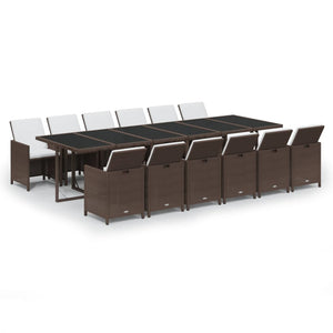 13-tlg. Garten-Essgruppe mit Kissen Poly Rattan Braun