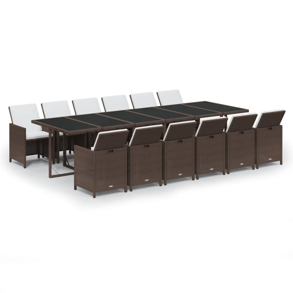 13-tlg. Garten-Essgruppe mit Kissen Poly Rattan Braun