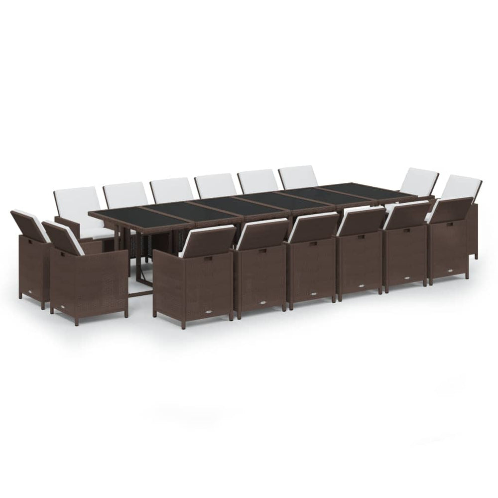 17-tlg. Garten-Essgruppe mit Kissen Poly Rattan Braun