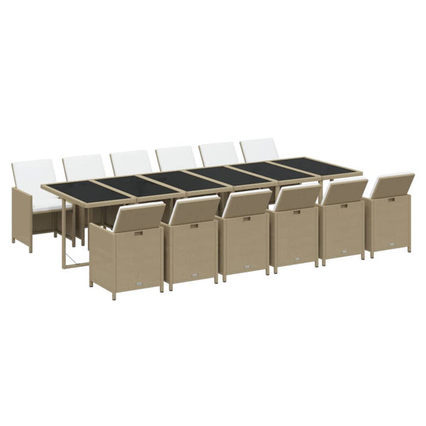 13-tlg. Garten-Essgruppe mit Kissen Poly Rattan Beige