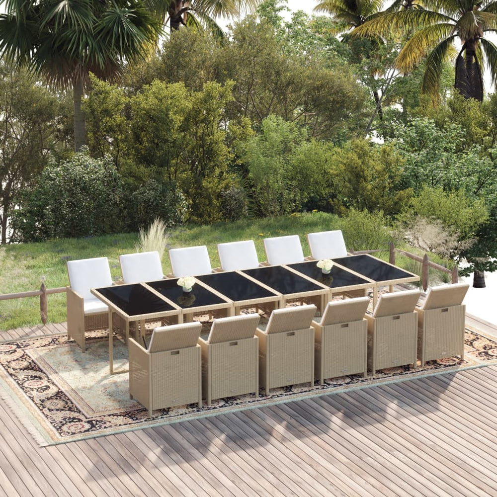 vidaXL Salon de jardin 13 pcs avec coussins résine tressée Beige