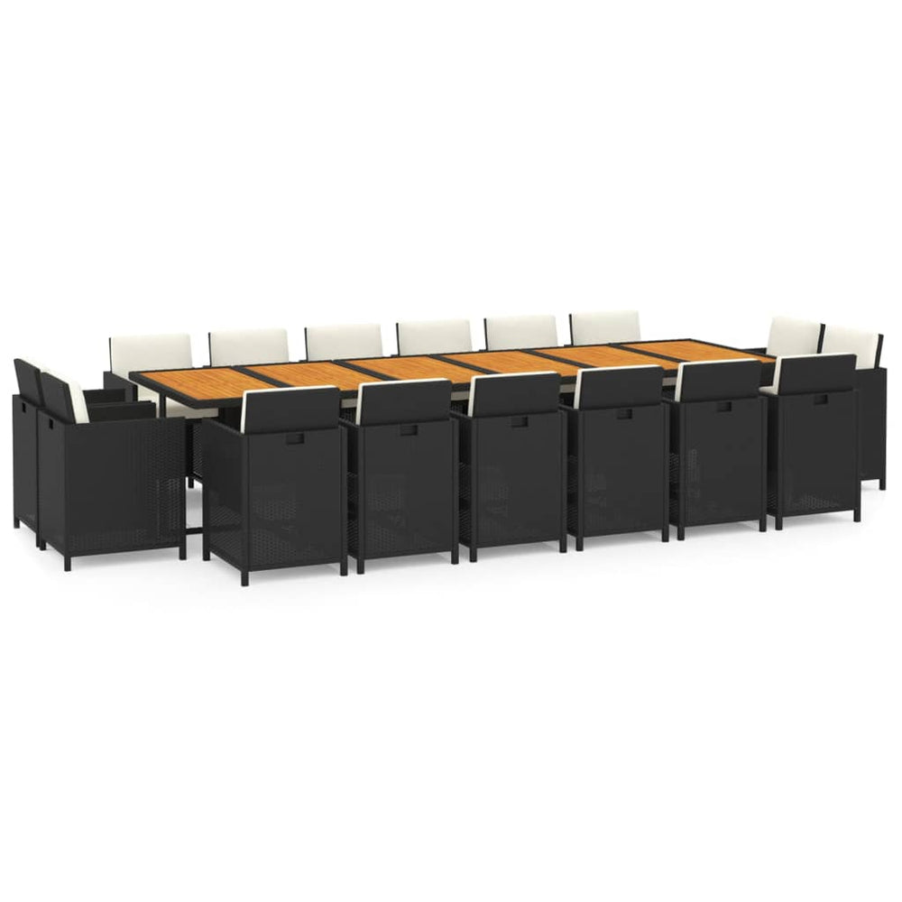 17-tlg. Garten-Essgruppe mit Kissen Poly Rattan Schwarz