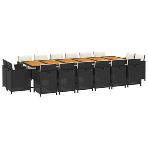 17-tlg. Garten-Essgruppe mit Kissen Poly Rattan Schwarz