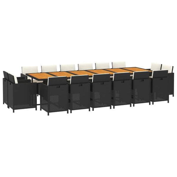 17-tlg. Garten-Essgruppe mit Kissen Poly Rattan Schwarz