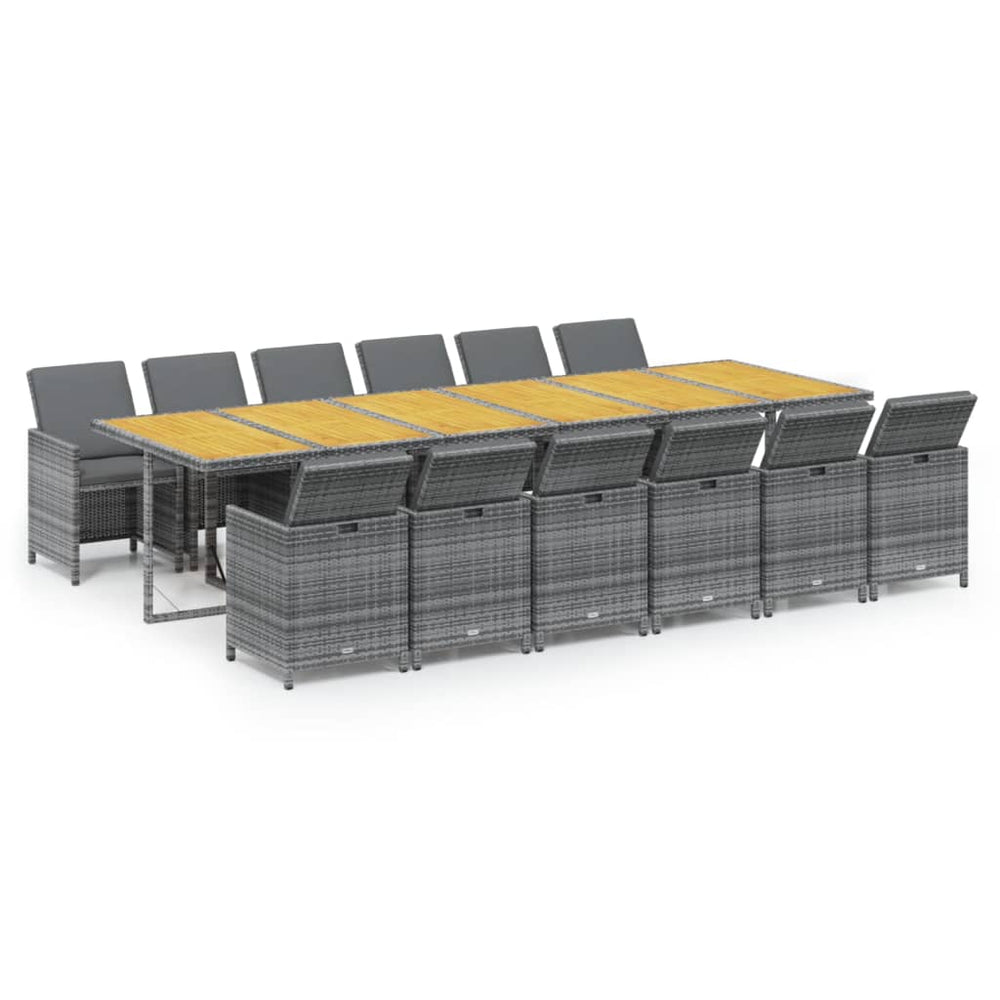 vidaXL Ensemble repas de jardin 13 pcs avec coussins résine tressée gris