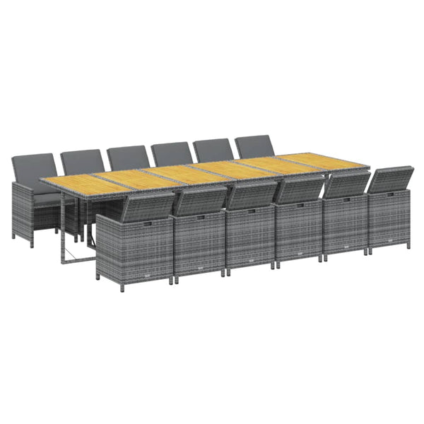 13-tlg. Garten-Essgruppe mit Kissen Poly Rattan Grau