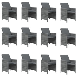 13-tlg. Garten-Essgruppe mit Kissen Poly Rattan Grau