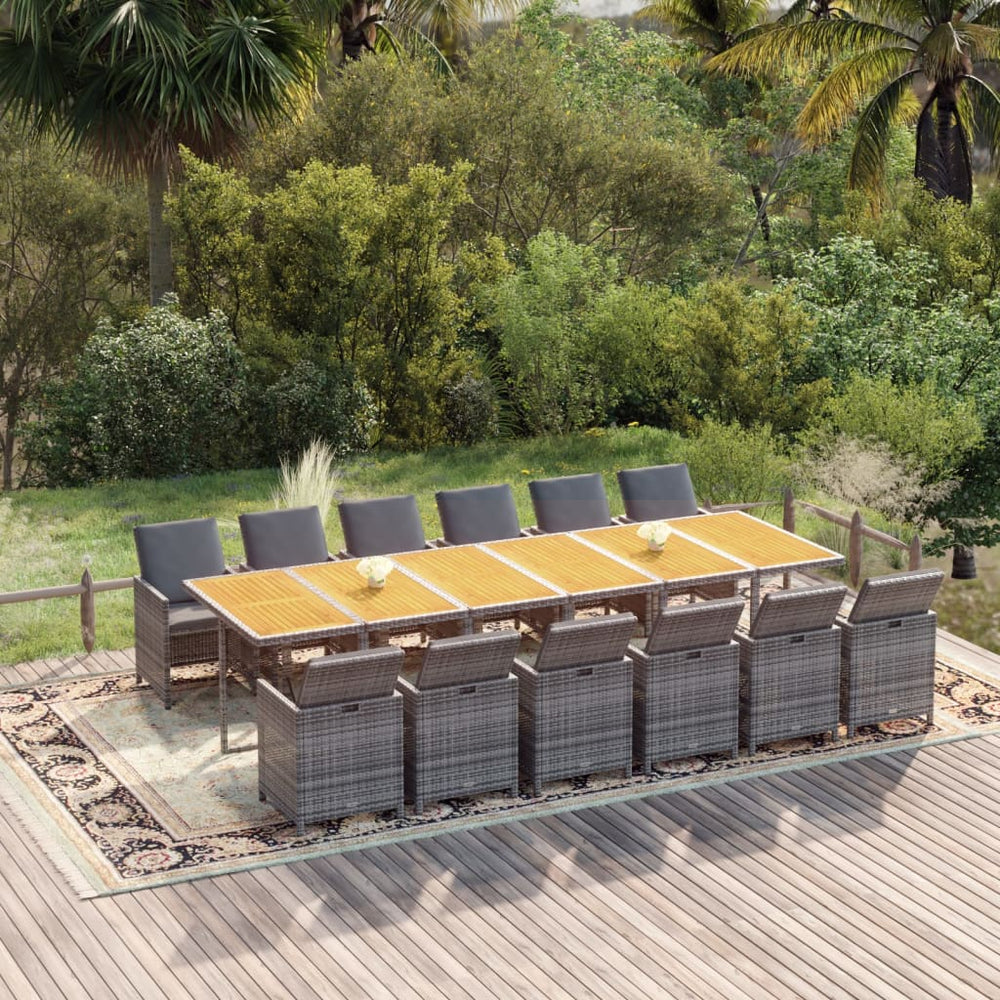 vidaXL Ensemble repas de jardin 13 pcs avec coussins résine tressée gris