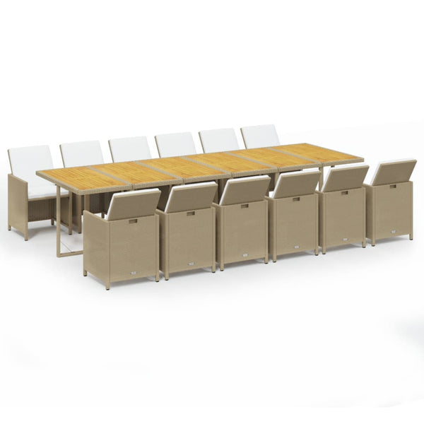 13-tlg. Garten-Essgruppe mit Kissen Poly Rattan Beige