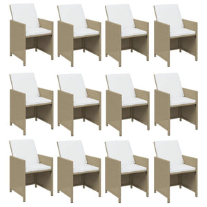 13-tlg. Garten-Essgruppe mit Kissen Poly Rattan Beige