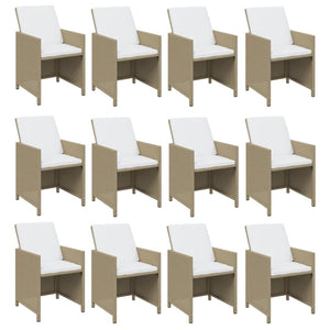 17-tlg. Garten-Essgruppe mit Kissen Poly Rattan Beige