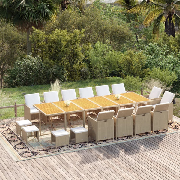 17-tlg. Garten-Essgruppe mit Kissen Poly Rattan Beige
