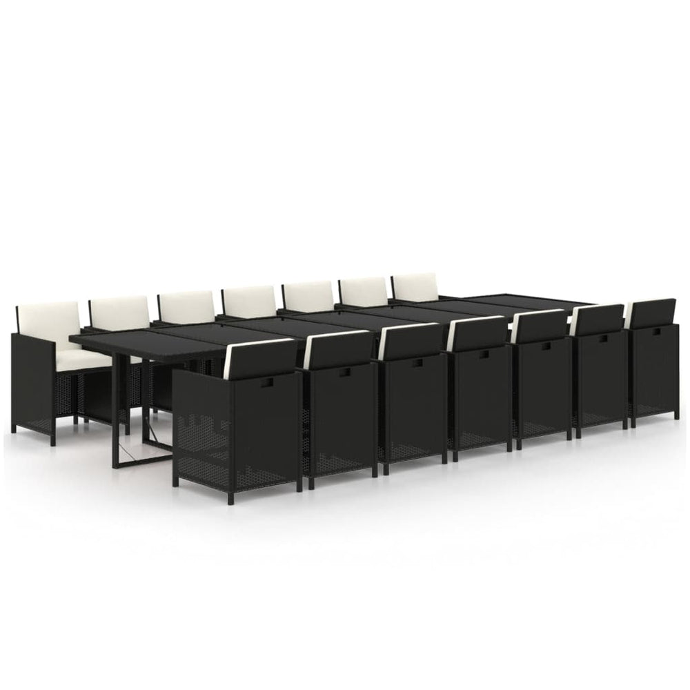 vidaXL Ensemble de salle à manger de jardin 15 pcs avec coussins résine tressée noir