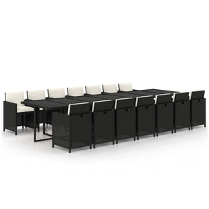 15-tlg. Garten-Essgruppe mit Kissen Poly Rattan Schwarz