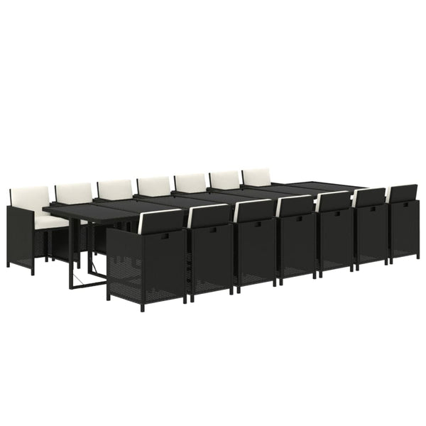 15-tlg. Garten-Essgruppe mit Kissen Poly Rattan Schwarz